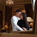 The couple in the Hall of the María Cristina Hotel 