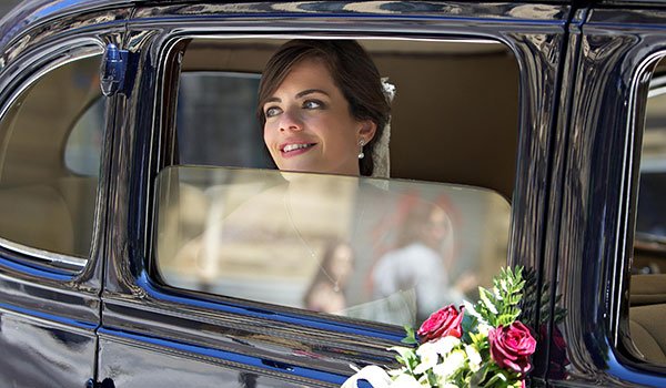 Looking from inside of an antique car in a wedding in Bilbao, Basque Country